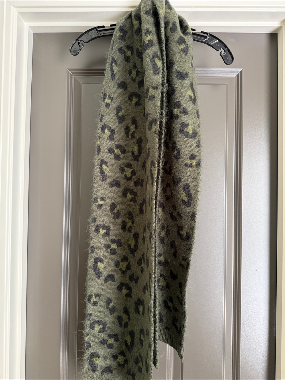 Olive Green Leopard Print Cozy Throw Scarf